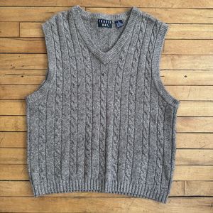 Trader Bay vintage 1990s tan cream cable knit sweater vest Silk Cotton Wool